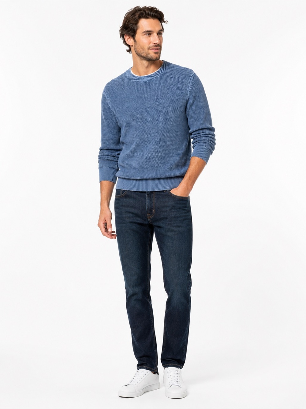 Treasure & Bond Men’s Textured Knit Crewneck Sweater Blue 100% Cotton Size Mediu